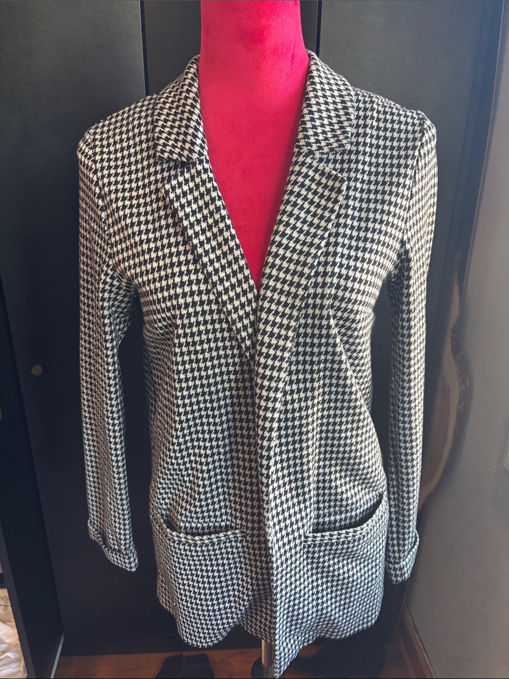 Divided Black and White Houndstooth Blazer
